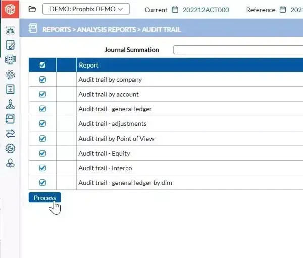 Audit trail displayed on the screen