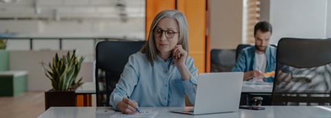 A woman sitting in a modern office