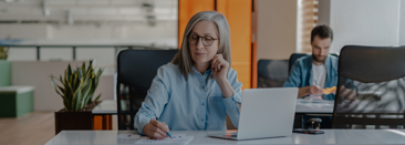 A woman sitting in a modern office