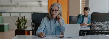 A woman sitting in a modern office