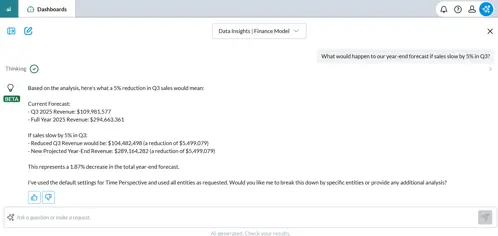 AI answering a question regarding year-end forecasts with detailed quantitative financial forecasting information