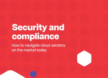 A red background featuring bold white text that reads "Security and Compliance"
