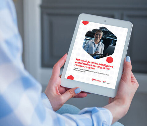 A person holding an iPad displaying text and a professional person smiling