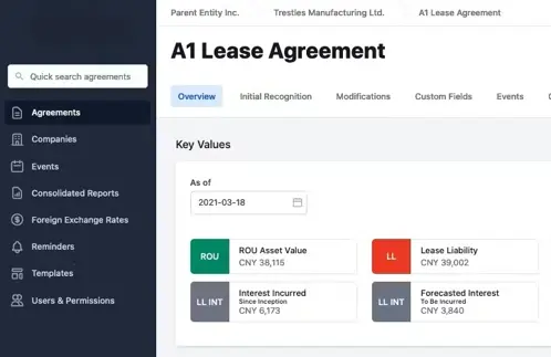 Screenshot of A1 Lease Agreement section in Prophix One
