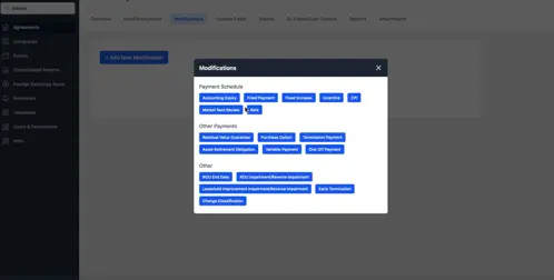 Screenshot of Modifications section in Prophix One
