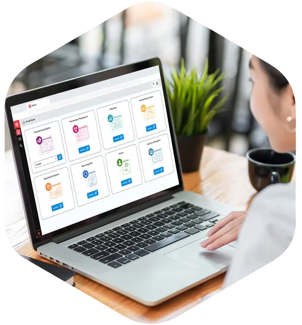 A person looks at their laptop screen showing the Prophix One home page