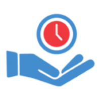 A blue hand icon with a clock hovering above it