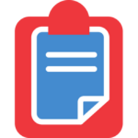 Clipboard icon with red and blue background, representing organization and efficiency.
