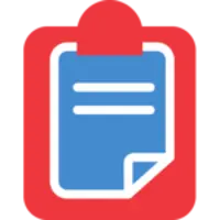 Clipboard icon with red and blue background, representing organization and efficiency.