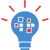 A light bulb with squares on it, representing innovation and creativity.