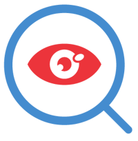 A logo representing search engine optimization, featuring a magnifying glass and a globe.