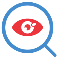 A logo representing search engine optimization, featuring a magnifying glass and a globe.