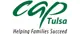 Community Action Project van het bedrijfslogo van Tulsa in zwarte en groene tekst