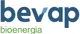 Logotipo da empresa Bevap Bioenergia em texto azul e verde