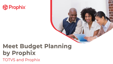 ?Meet Budget Planning by Prophix? text alongside three people smiling at an iPad screen ? Cover Image