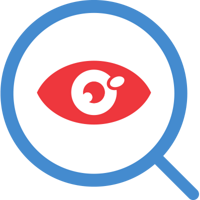 An icon of a magnifying glass with an eye in the center