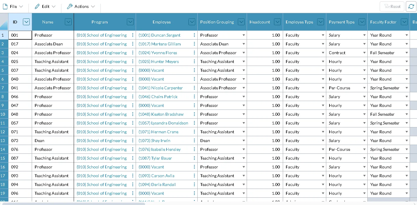 Faculty Planning sort by Name Screenshot