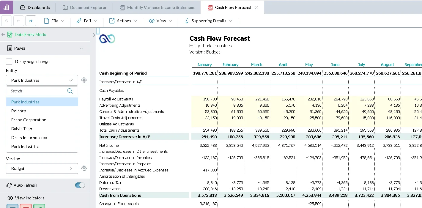 Cash Flow Forecast Screenshot