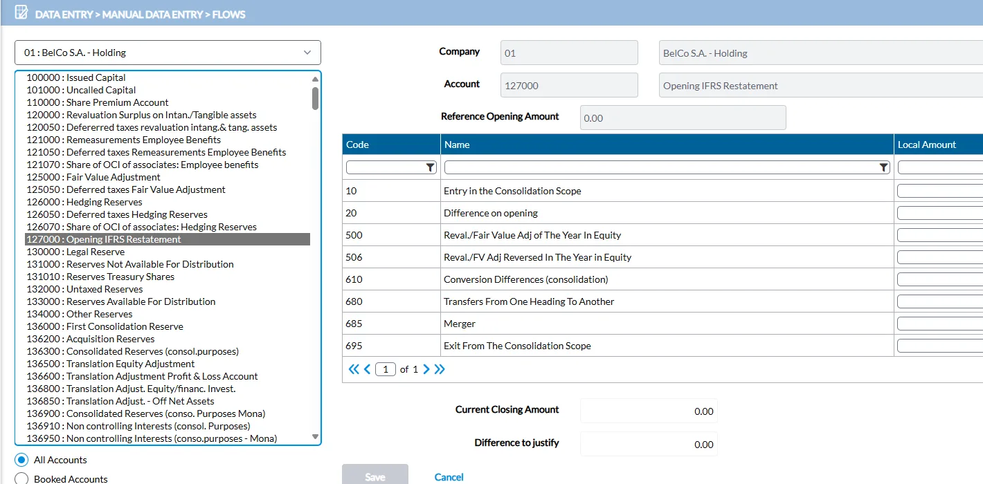 Opening IFRS Restatement Screenshot