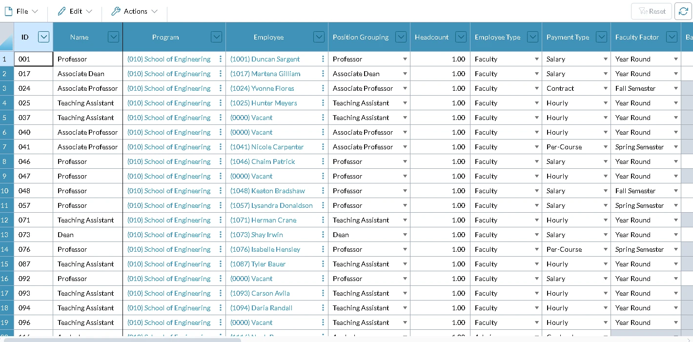Faculty Planning sort by Name Screenshot