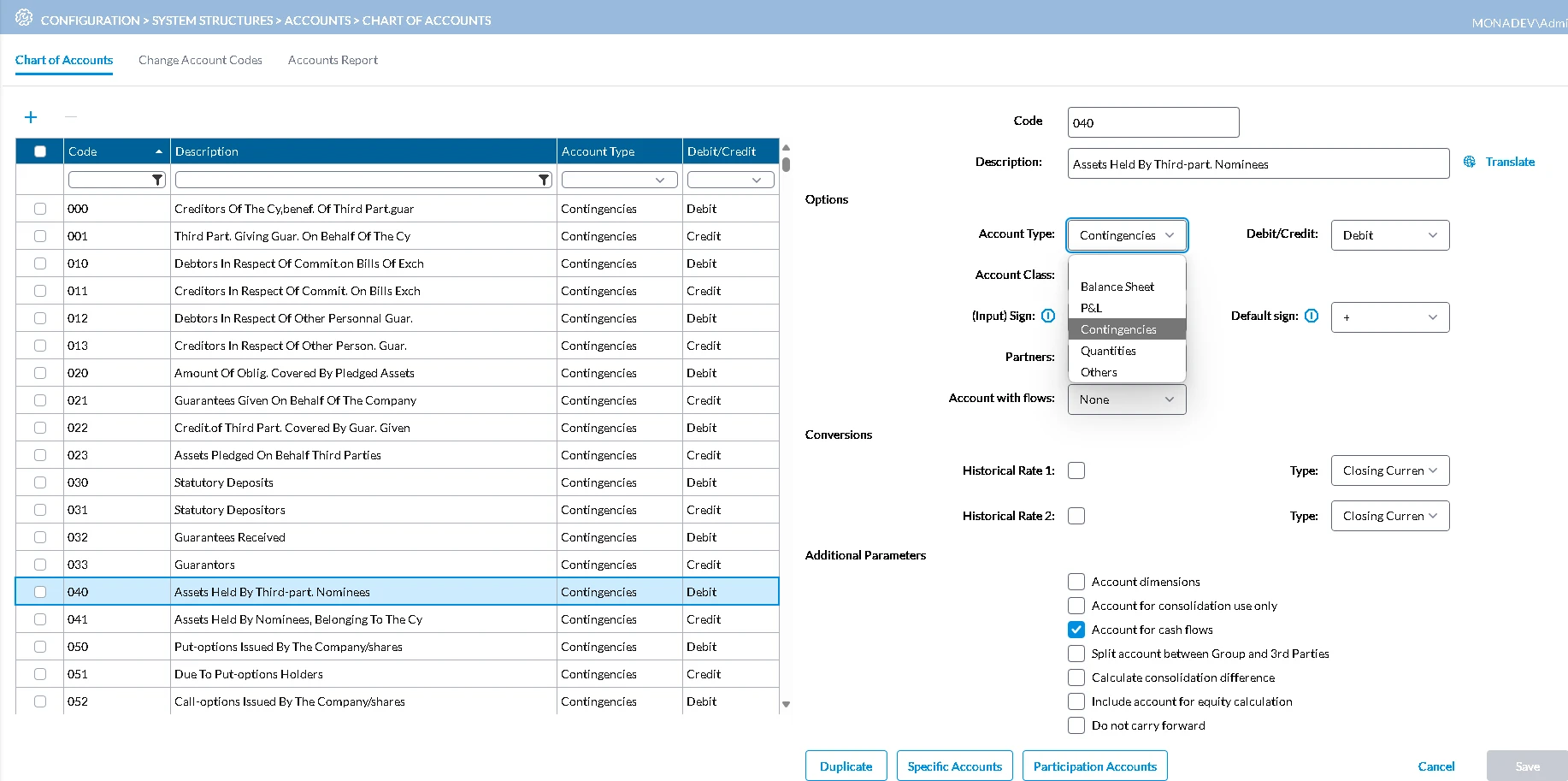 Chart of Accounts Screenshot