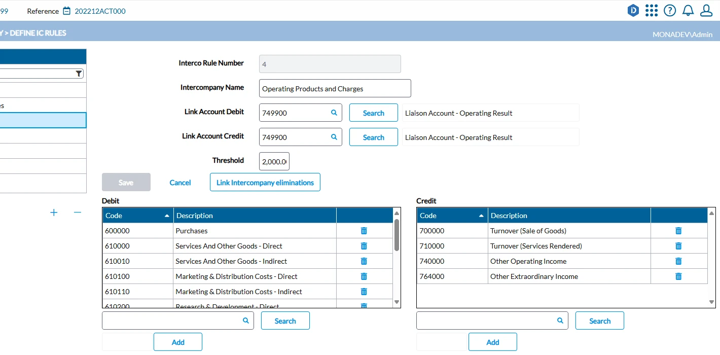 Define Intercompany Rules Screenshot