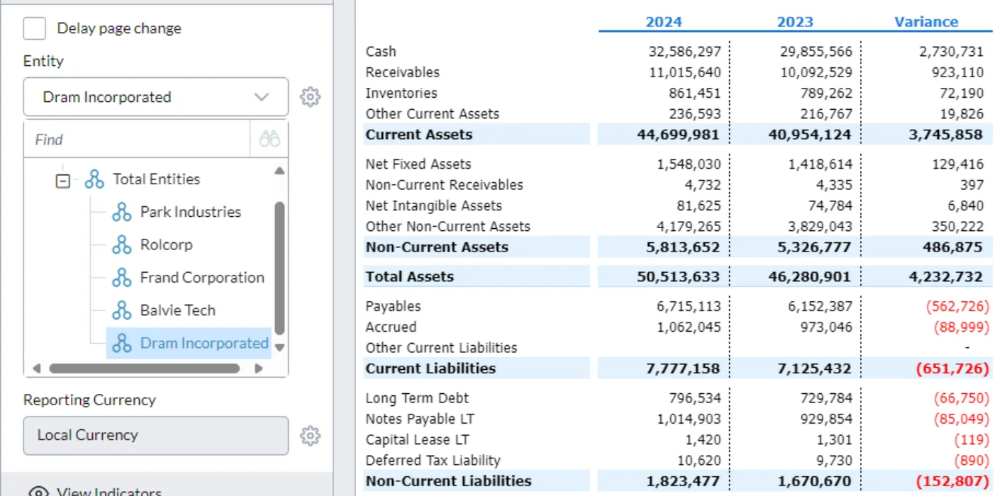Monthly Balance Sheet screenshot