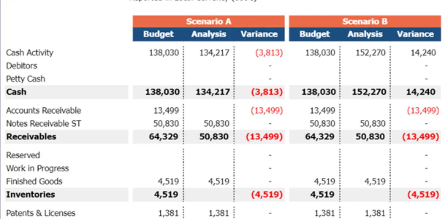 Balance Sheet Integrated for Scenario Planning screenshot