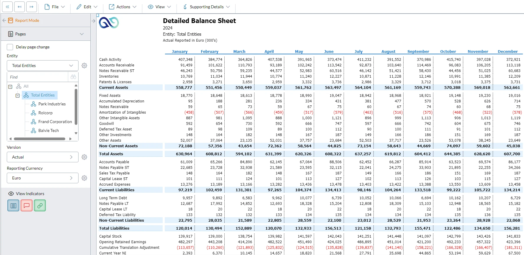 Detailed Balance Sheet screenshot