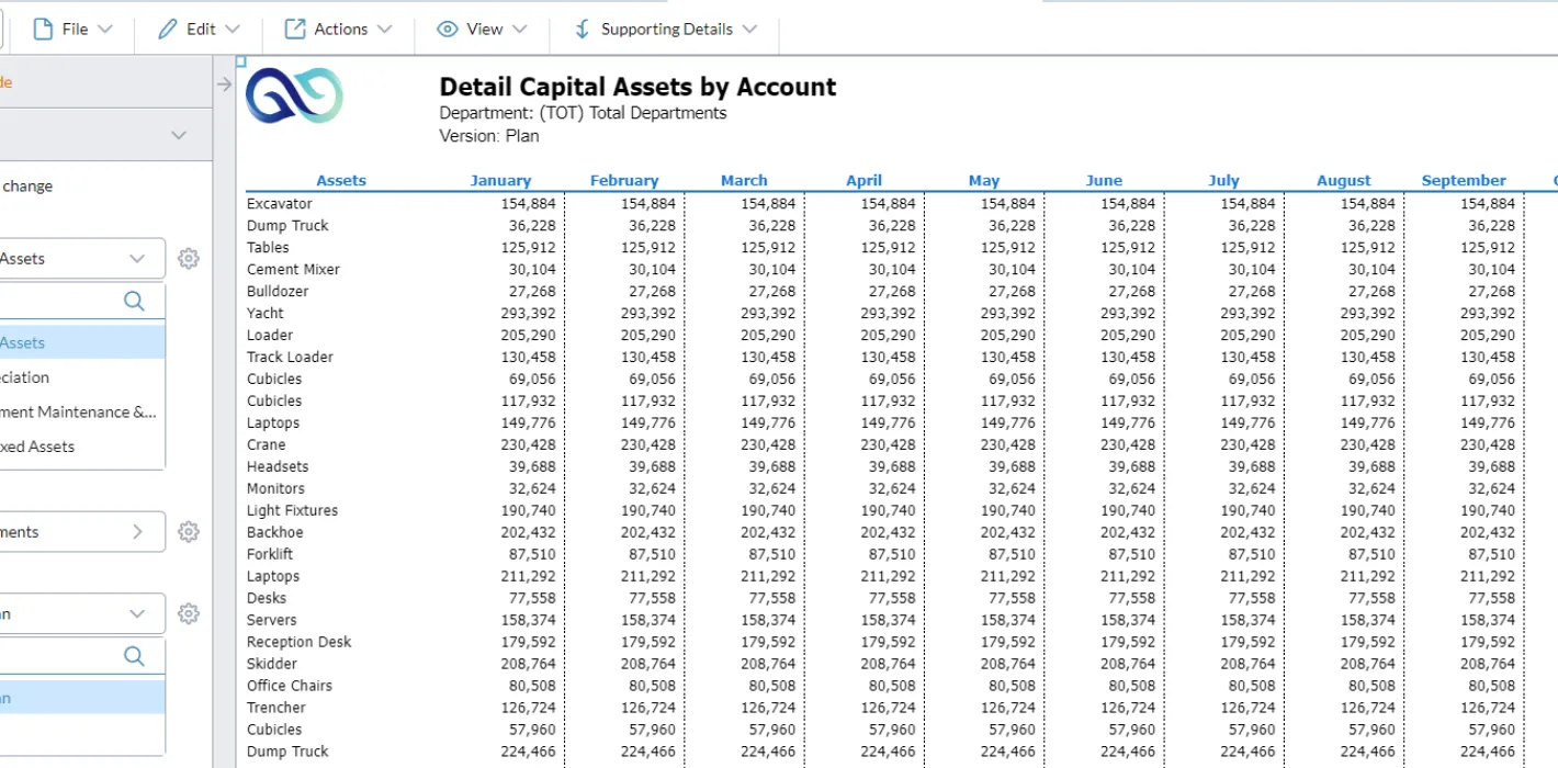 Detail Capital Assets by Account screenshot