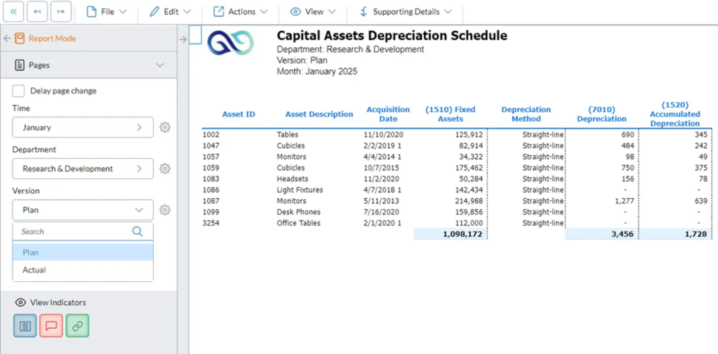 Capital Assets Depreciation Schedule screenshot