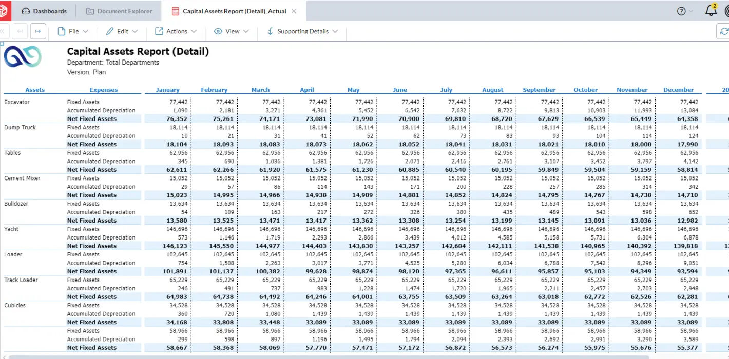 Capital Assets Report Detail screenshot