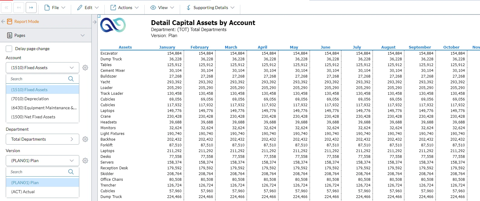 Detail Capital Assets by Account screenshot