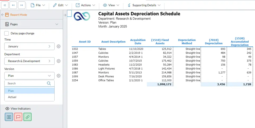 Capital Assets Depreciation Schedule screenshot