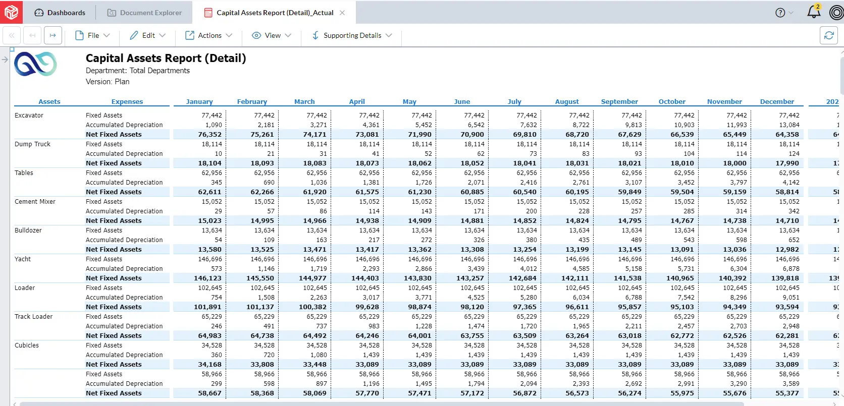 Capital Assets Report Detail screenshot
