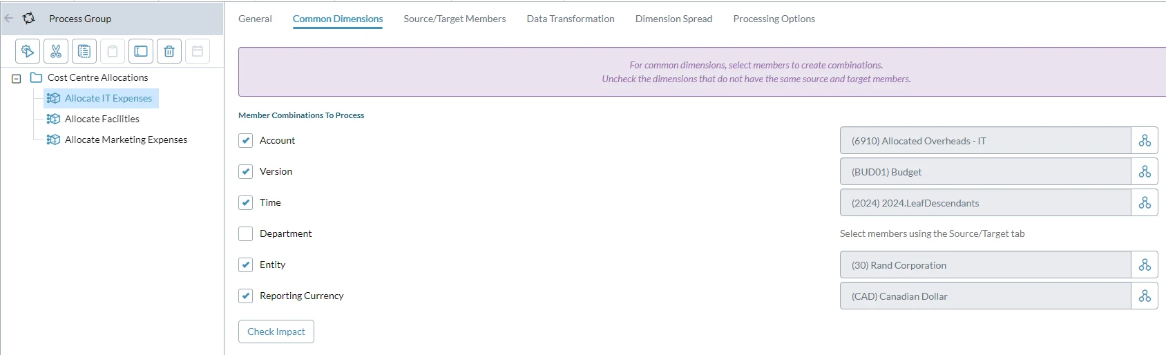 Cost Center Allocations Screenshot