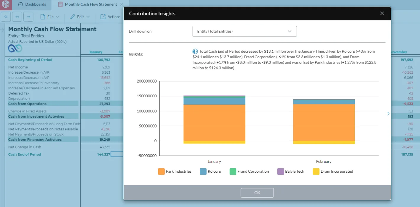 Indirect Cahsflow Statement Screenshot - Data Visualization
