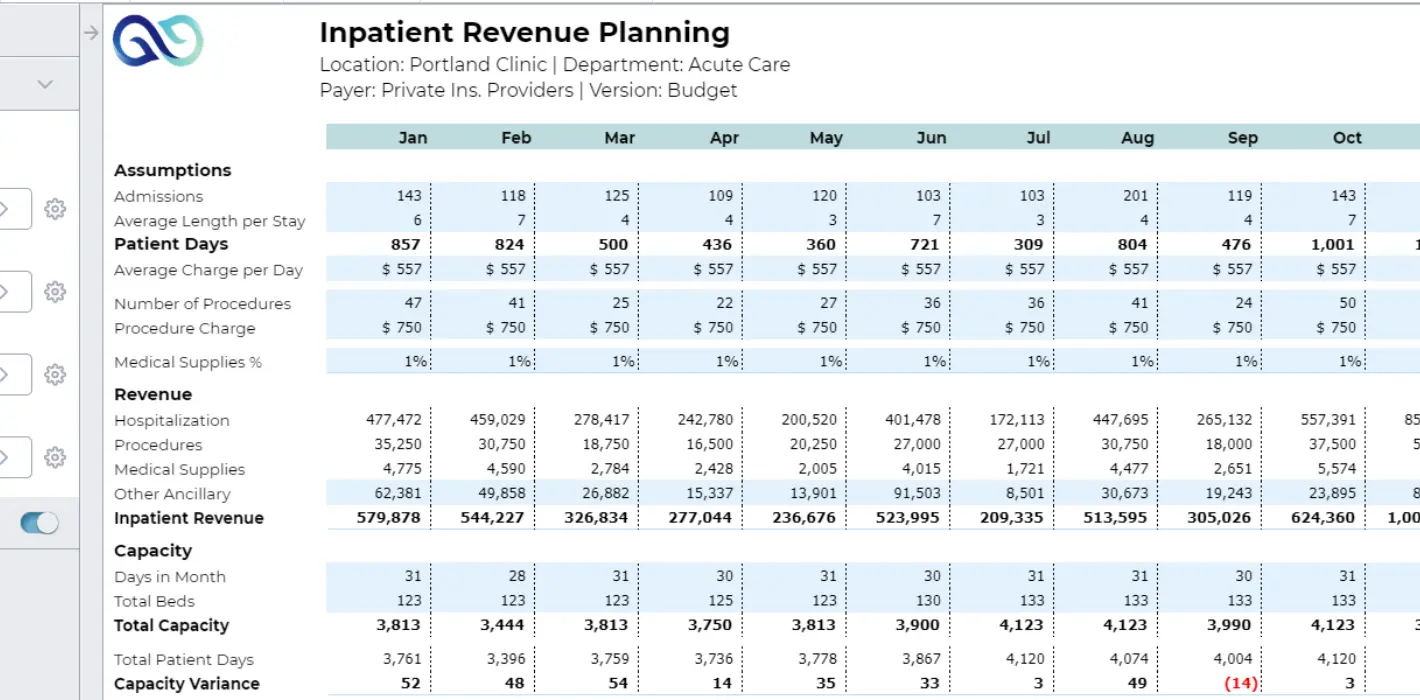 Inpatient Revenue Planning Screenshot