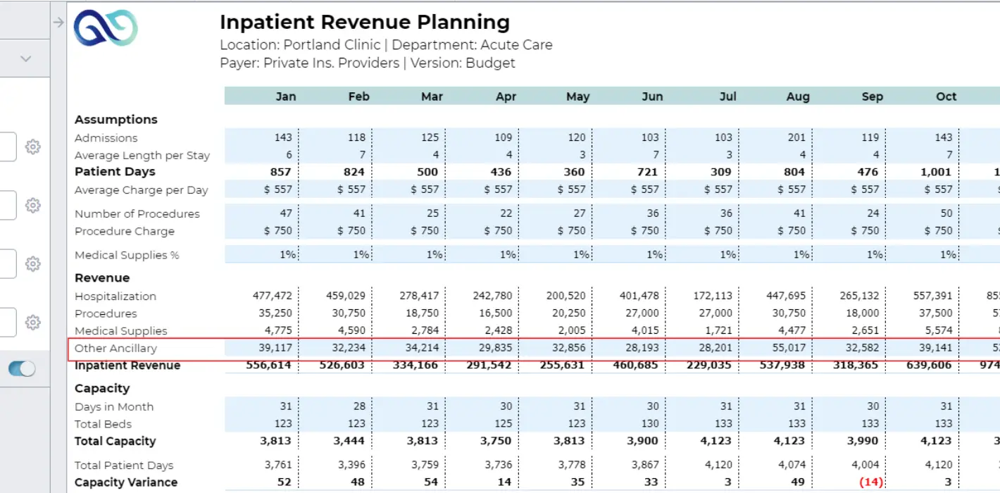 Inpatient Revenue Planning Screenshot 04