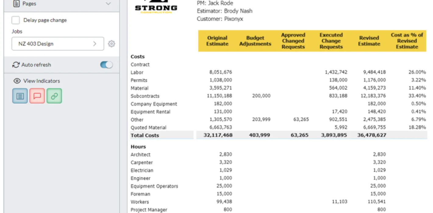 Project Planning Job Cost Budgeting Input Screenshot