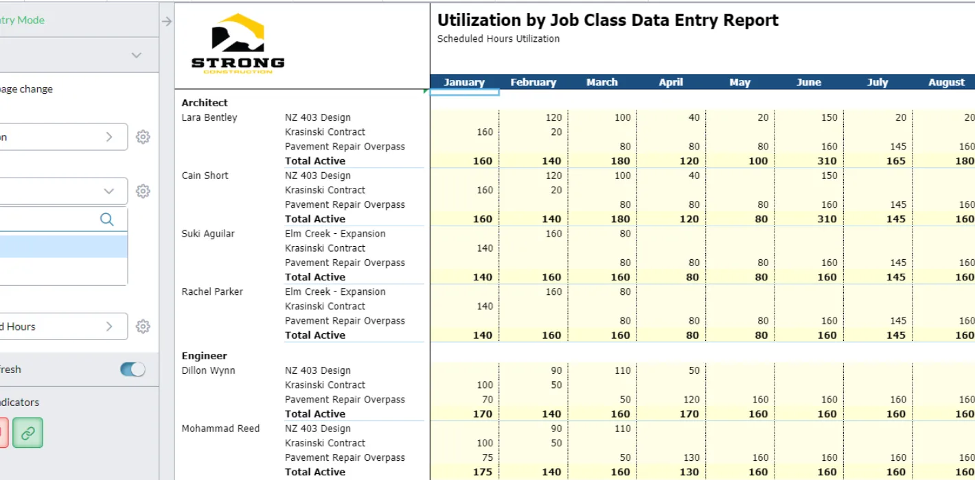 A Project Planning 2 Utilization By Job Cost Data Entry Report Screenshot