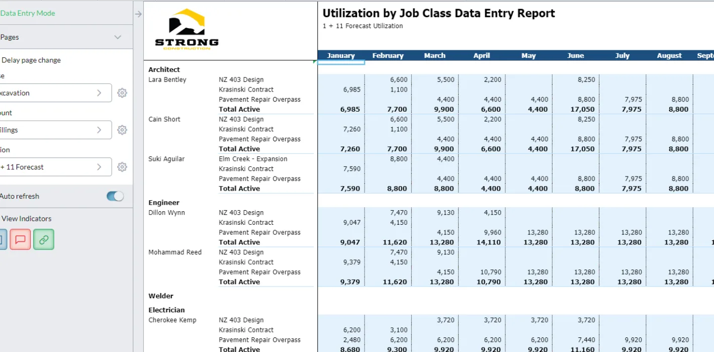 A Project Planning 3 Utilization By Job Cost Data Entry Report Screenshot