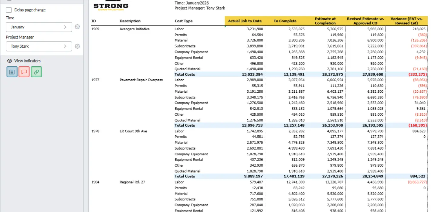 Job Cost Report 4 Job Cost Variance Report By Cost Type Screenshot