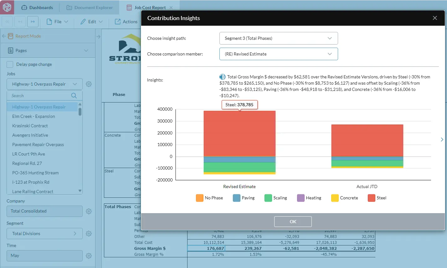 Job Cost Report 7 Data Visual Screenshot