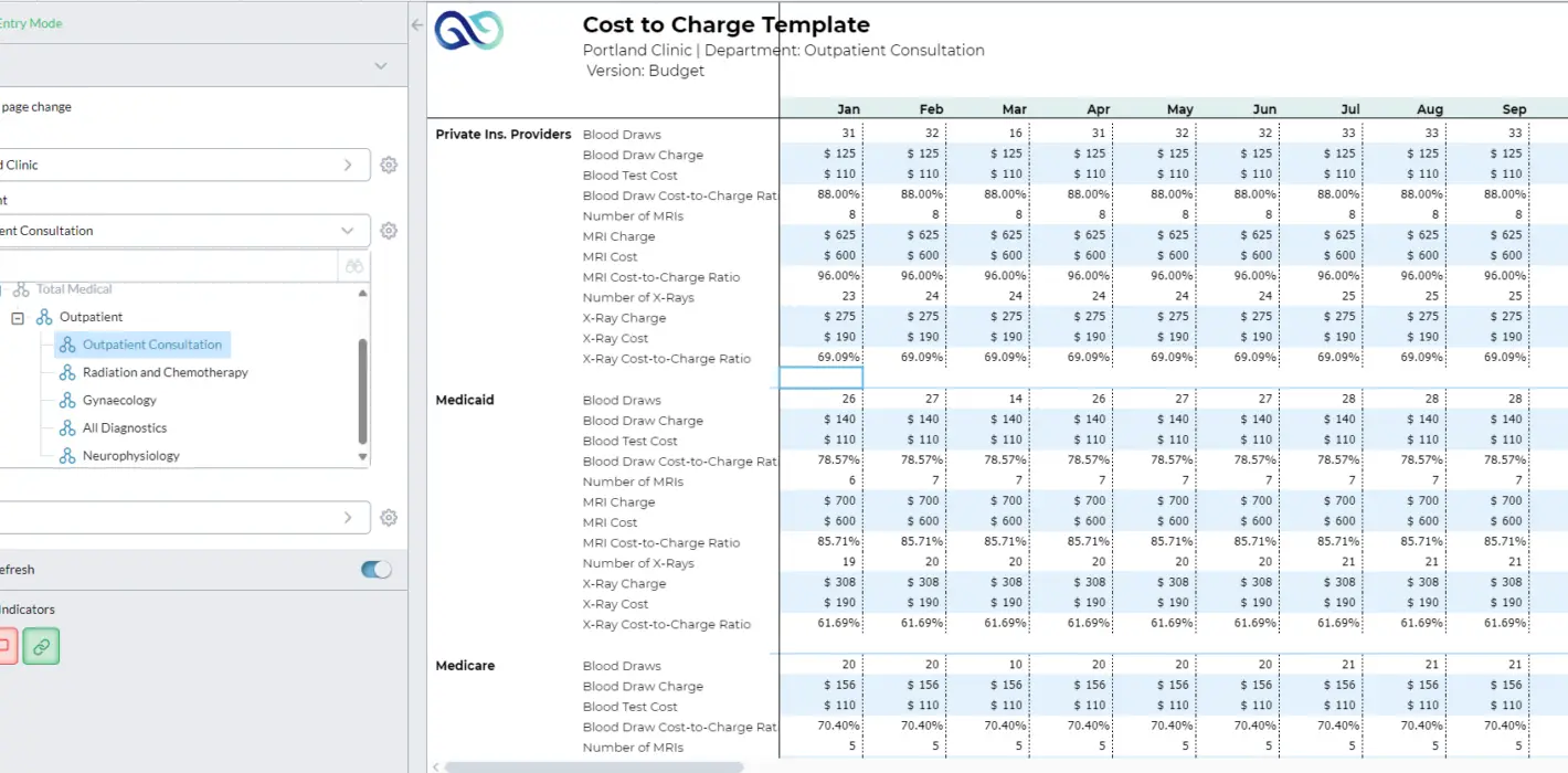 Portland Clinic Cost to Charge Template Screenshot