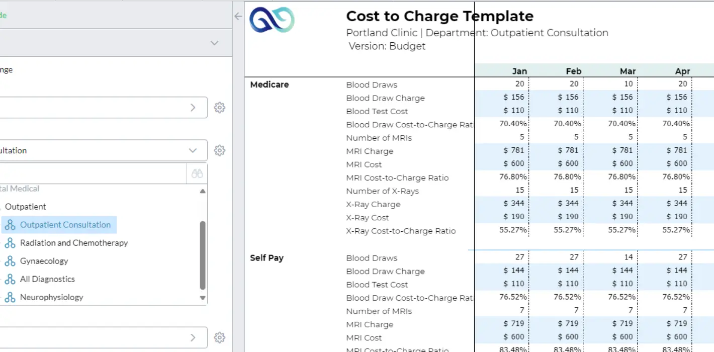 Cost to charge template screenshot