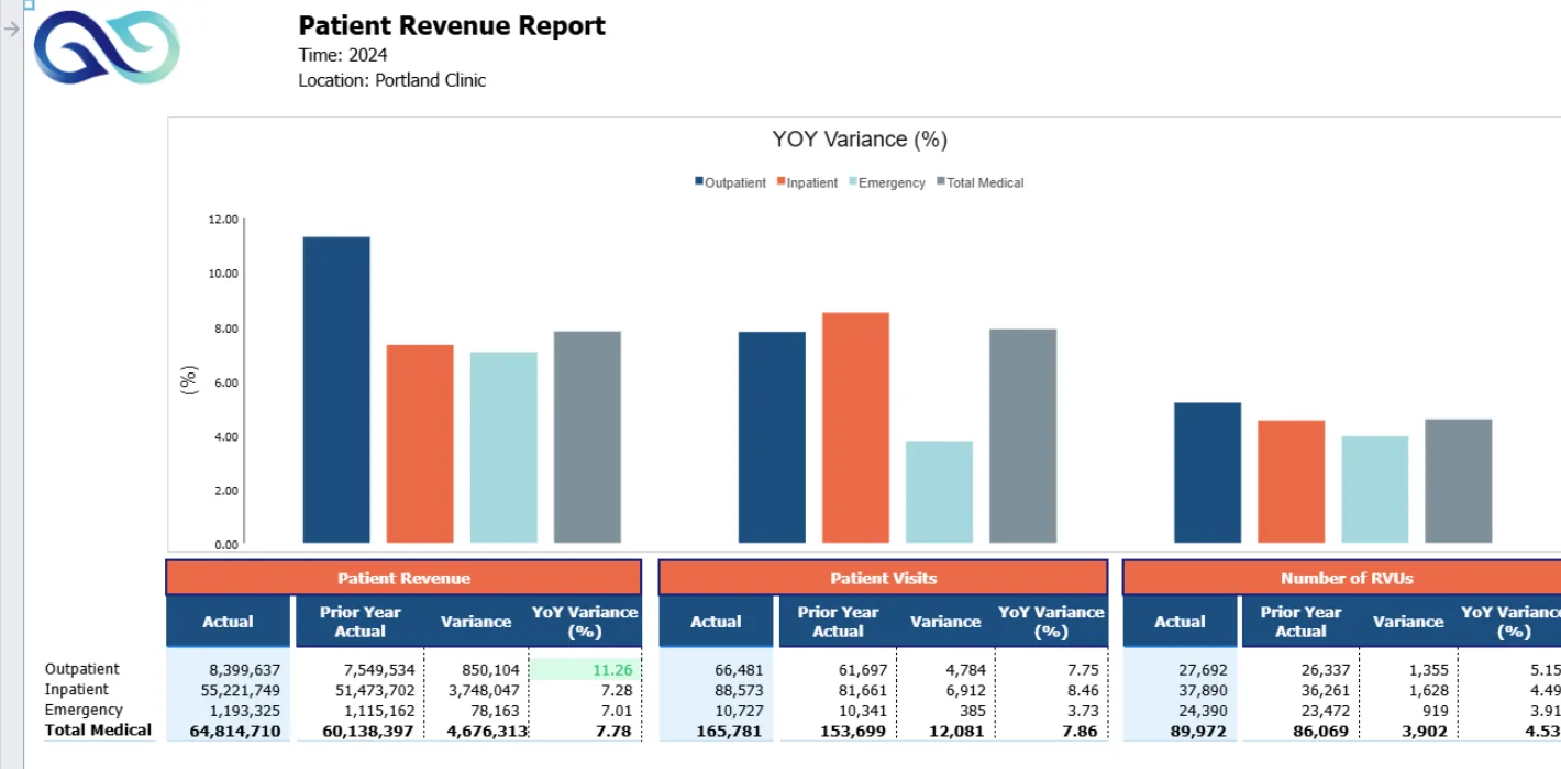 Portland clinic patient revenue report screenshot