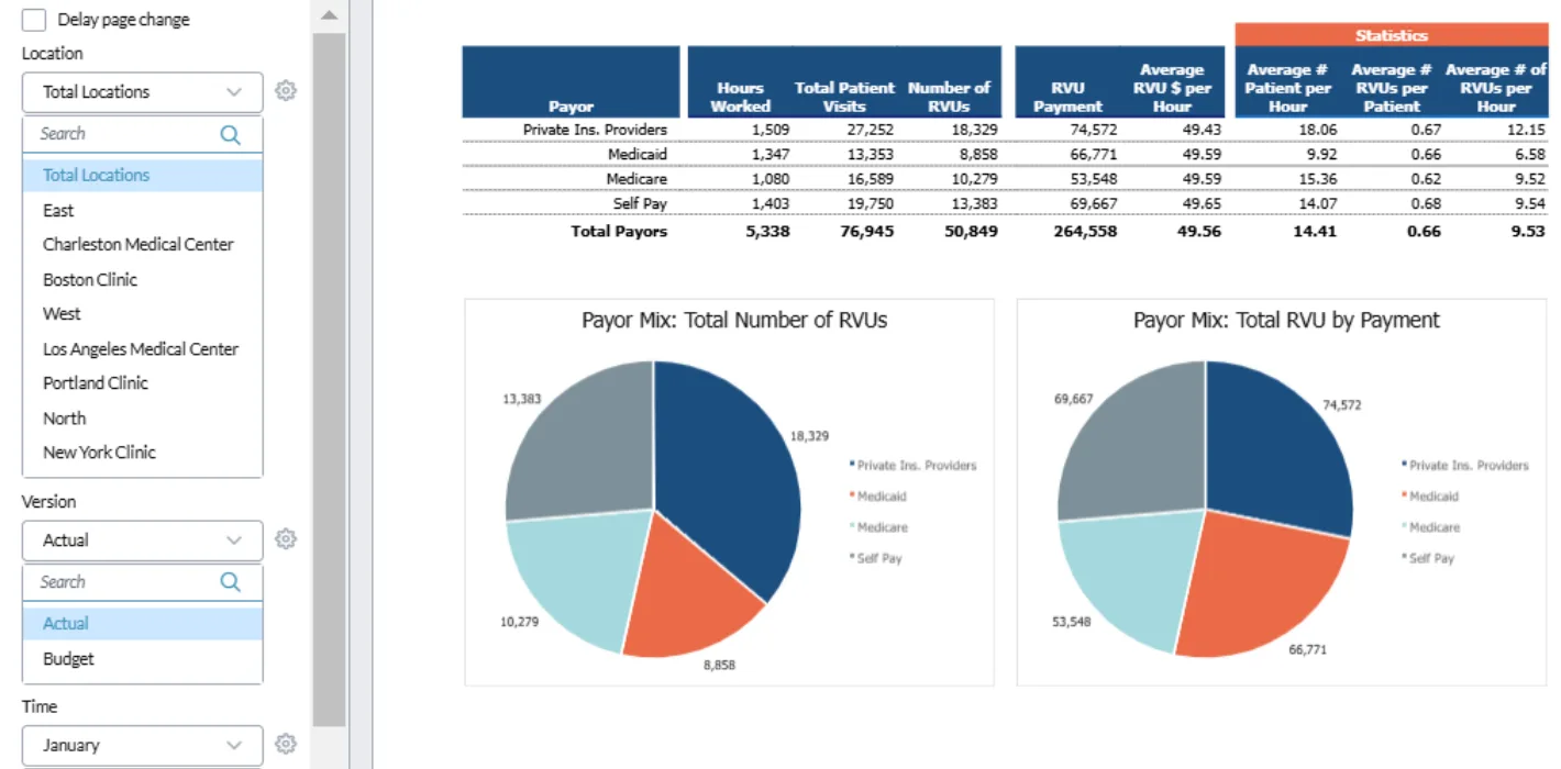RVU Productivity Report by payor screenshot