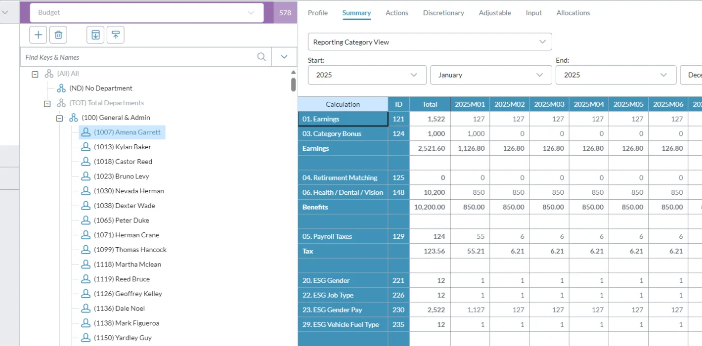 WORKFORCE PLANNING Reporting Category View Screenshot