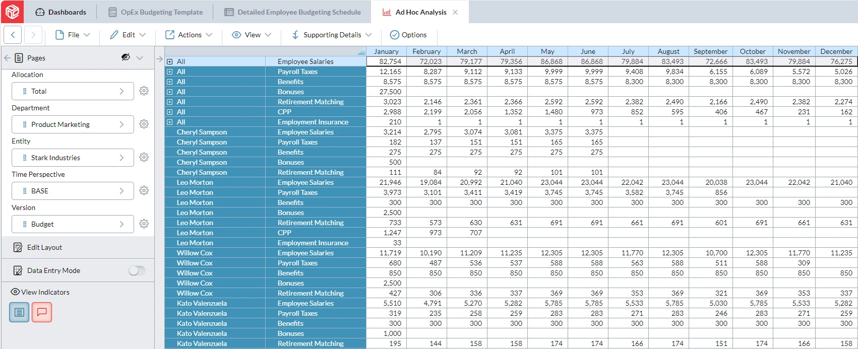 WORKFORCE PLANNING Ad Hoc Analysis Screenshot